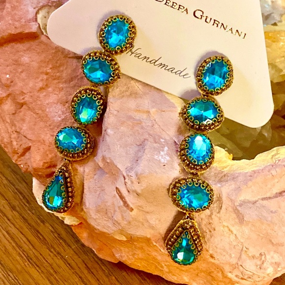 NWT Deepa Gurnani Turquoise Crystal Bead Earrings - Picture 7 of 11